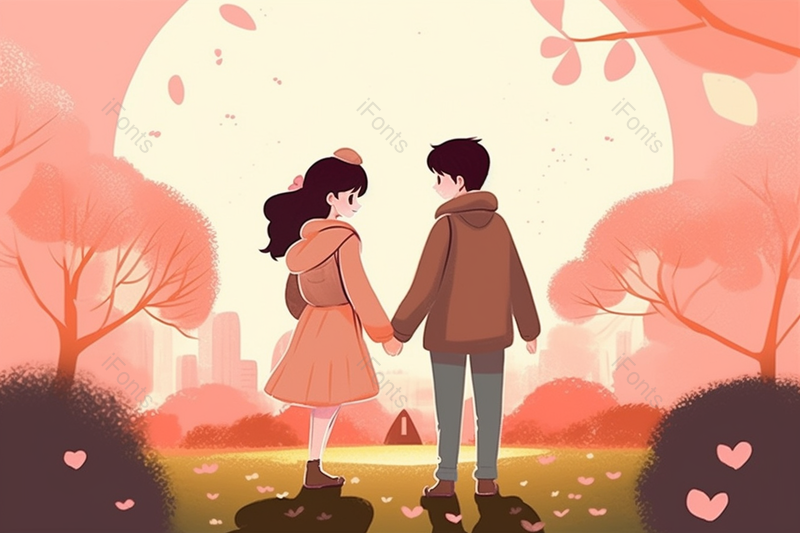 唯美浪漫情侣牵手约会插画图,插画/手绘图,插画/手绘图库,插画/手绘图下载,插画/手绘